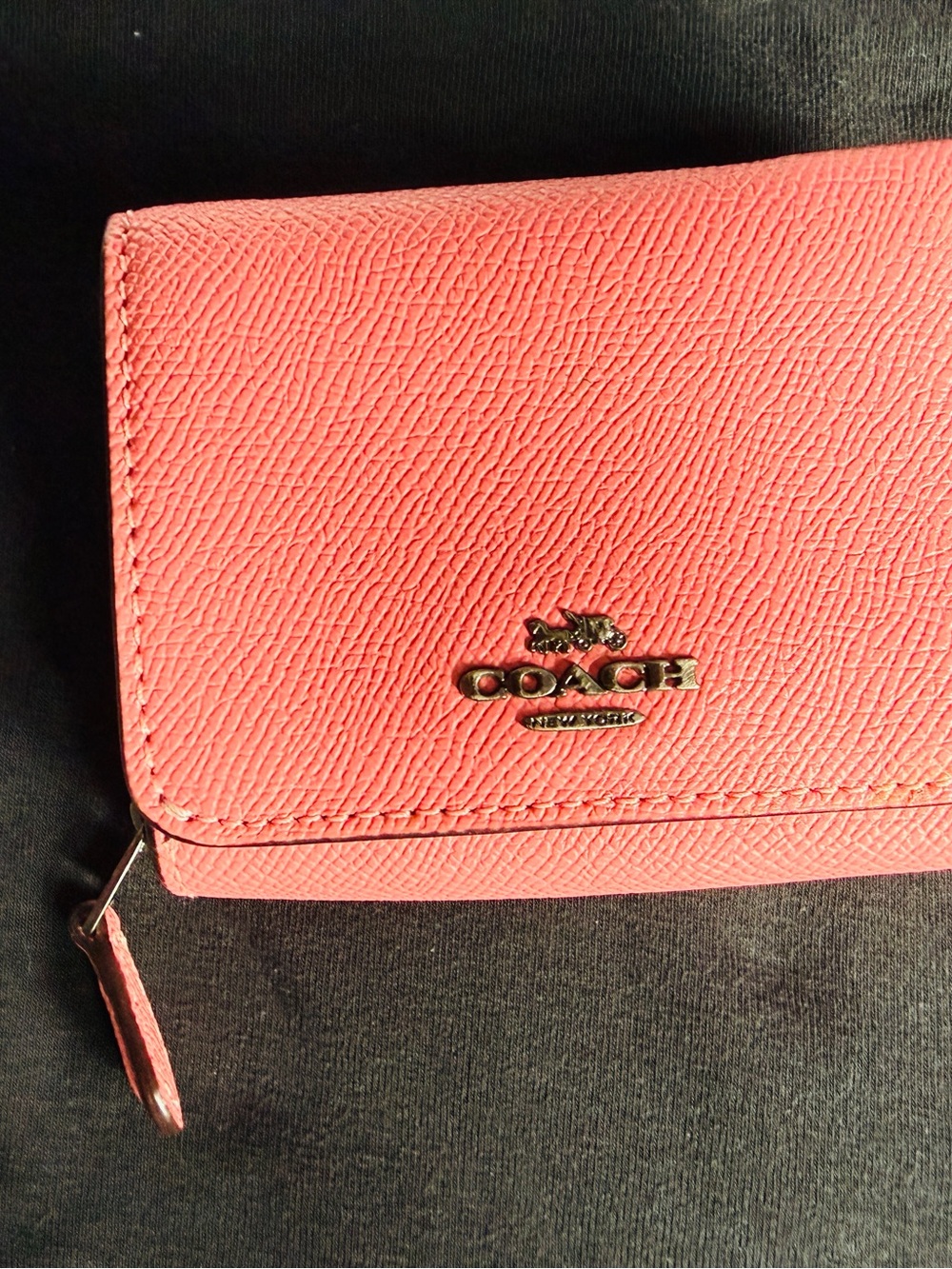 Coach Coral Pink Leather Compact Wallet with Gold Logo